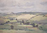 Rural landscape by F.J. Elliott, oil on board, offered Jul 2024