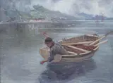 Fishing on a Loch by John Gilbert Graham, oil on canvas, sold Jul 2024