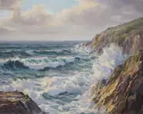 Incoming tide, Newquay by William F. Piper, 1956, oil on canvas, sold Jul 2024