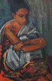 Study of a seated woman by Maurice Man, oil on board, sold Jul 2024