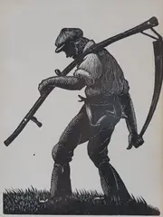 The Farmer by Clare Leighton, engraving, sold Jul 2024