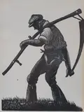 The Farmer by Clare Leighton, engraving, sold Jul 2024
