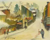 Street scene with figures by Fernand Guignier, 1968, oil on canvas, sold Jul 2024