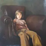 Study of a seated child by Ken Moroney, oil on canvas, sold Jul 2024