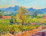 Vineyard at Carnoules, Provence by Julia Easterling, oil on canvas, sold Jul 2024