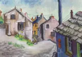 Street scene by Inez Hoyton, mixed media, offered Jul 2024