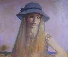 Study of a girl wearing a hat by Alex C. Koolman, oil on board, sold Jul 2024