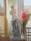 'Venus de Milo sculpture and gladioli in the by Adolphe Demange, oil on canvas, sold Jul 2024