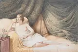 Reclining semi-nude woman by Robert Scanlan, 1866, watercolour, sold Jul 2024