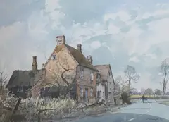 Cottage at Great Barford by Stanley Orchart, watercolour, sold Jul 2024