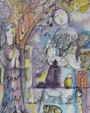 Sylvette David by Lydia Corbett, ink and watercolour, sold Jul 2024