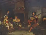 The Strolling Minstrels by John Watkins Chapman, oil on canvas, sold Jul 2024