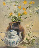 Still life of flowers in a vase by Pauline Brown, oil on board, sold Jul 2024