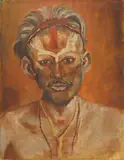 Portrait of a gentleman by Ramen Roy, oil on canvas, sold Jul 2024