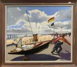 Beach scene by Graham Rider, oil on canvas, sold Oct 2024