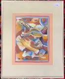 Abstract Grasshopper by Jonathan Kingdon, oil on board, sold Oct 2024