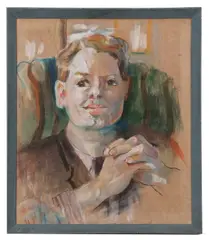Portrait by Lucy Harwood, pastel, offered Oct 2024