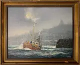 Fishing Trawler leaving Harbour by Jack Rigg, oil on board, sold Oct 2024