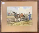 Horses Ploughing, Norfolk by Sheila P. Sewell Rms, 1987, watercolour, sold Oct 2024