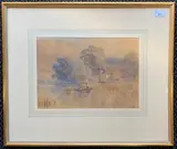 Landscape with figures punting on a river by E.D.N. James, 1868, watercolour, sold Oct 2024