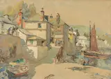 Cornwall with numerous figures and boats by Will Evans, watercolour, sold Apr 2025