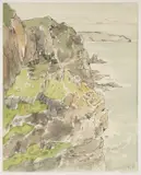 Cliffs, South Stack by Kyffin Williams, watercolour, offered Apr 2025