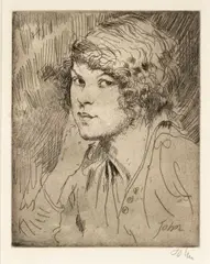 A Girl by Augustus Edwin John, etching, sold Apr 2025