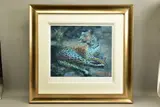 Leopard reclining at dusk by Rolf Harris, print, sold May 2022