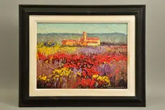 Campi di papaven v / field of poppies v by Bruno Tinucci, 2016, oil on board, sold Apr 2022