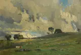 Landscape with cattle and groves of trees in the distance Signed REX by Rex Vicat Cole, Oil on panel, sold Dec 2021