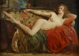 Reclining female nude Signed Emile Baes by Emile Baes, Oil on canvas, sold Dec 2021