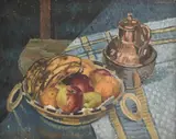 Still life with fruit in a bowl and a copper jug Signed and dated A by Arnold Auerbach, Oil on canvas, offered Dec 2021