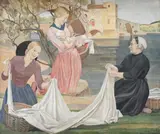 Washing Day Signed Averil Burleigh by Averil Burleigh, Tempera on canvas, sold Dec 2021