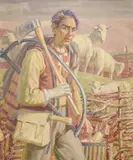 A farmer carrying his tools by Harold Dearden, Oil on canvas, sold Dec 2021