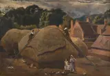 Covering the haystacks Signed E Barclay by Edgar Barclay, 1876, Oil on canvas, sold Dec 2021