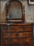 The mahogany chest-of-drawers by Arthur Royce Bradbury, oil on board, offered Dec 2021
