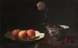 Still life with peaches in a dish and cherries in a bowl by Johannes Hendrik Eversen, Oil on canvas, sold Dec 2021