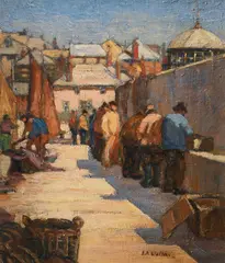 Workers in a harbour Signed E A Walton by Edward Arthur Walton, Oil on canvas, sold Dec 2021