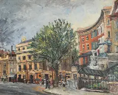 London street scene Signed and dated George Hann 1946 by George Hann, Oil on board, sold Dec 2021