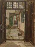 Entrance to a courtyard Signed and dated ALETHEA GARSTIN 1917 by Alethea Garstin, Oil on board, sold Dec 2021