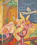 Japanese Screen Signed Wolfe by Edward Wolfe, Oil on board, sold Dec 2021