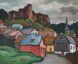 Le Village Enchanté Signed and indistinctly dated P by Pierre Henry, Oil on board, sold Dec 2021