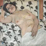 Female nude reclining in a bed Signed A by Alistair Grant, Oil on canvas, sold Dec 2021