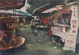 A funfair at night Signed and dated MORGAN VII 85 by Howard Morgan, Oil on canvas, sold Dec 2021