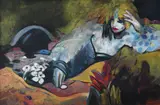 Portrait of a woman reclining on a bed Signed Geoffrey by Geoffrey Humphries, Oil on canvas, sold Dec 2021