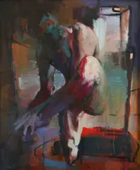 Man balancing on one leg Signed Crawfurd adamson by Crawfurd Adamson, Oil on canvas, sold Dec 2021
