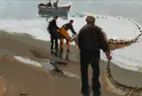 Salmon Fishermen Signed with initials DMc by Donald McIntyre, Oil on board, sold Dec 2021