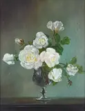 Still life with white roses in a glass Signed Cecil Kennedy by Cecil Kennedy, Oil on canvas, sold Dec 2021