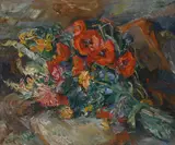 Still life with a bunch of flowers lying on a table by Henri Epstein, Oil on canvas, offered Dec 2021