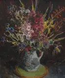 Still life with flowers in a jug Signed Geo Wright Hall by George Wright Hall, Oil on board, sold Dec 2021